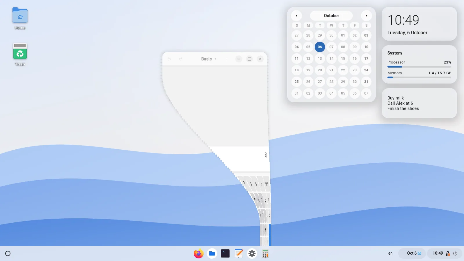 A window halfway through minimising, flowing into its shelf icon